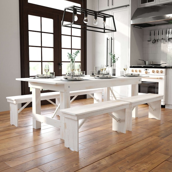Flash Furniture Rectangle 40.25 W, 84 L, 30 H, Pine Wood, Steel, Wood Grain XA-F-84X40-WH-GG - main